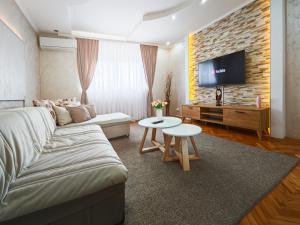 a living room with a couch and a tv at Apartman Julija in Donji Milanovac