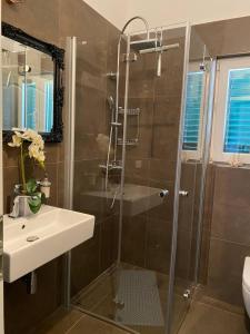 a bathroom with a shower and a sink at Villa Luce del Sole in Mirce