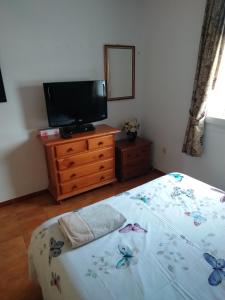 a bedroom with a bed and a flat screen tv at Lamedos in San Luis de Sabinillas