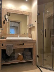 a bathroom with a sink and a shower at Lark in Schleibnitz