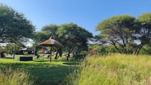 a park with an umbrella in the grass at Luxury Tents Belabela Resort Warmbath in Bela-Bela