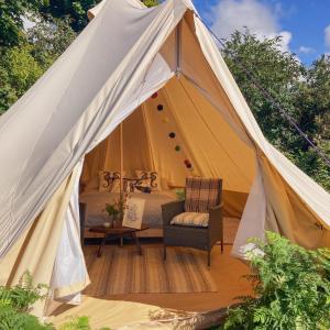 a canvas tent with a chair in it at Foxglove Field Glamping in Perranuthnoe