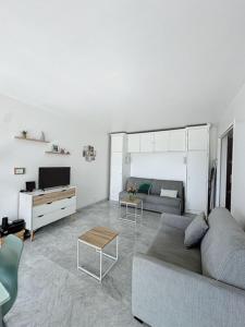 ein Wohnzimmer mit einem Sofa und einem TV in der Unterkunft Agencia studio Montfleury in Cannes