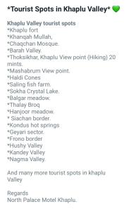 una lista de lugares turísticos en la captura de pantalla de Kyrgyzstan wikipedia en North Palace Khaplu, en Khaplu