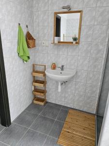 La salle de bains est pourvue d'un lavabo et d'un miroir. dans l'établissement Pohodička pod Verpánem, à Batňovice