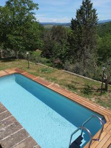 uma piscina com vista para um campo e árvores em OLEA casa vacanze em Todi