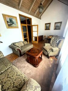een woonkamer met banken en een salontafel bij VillaPark Garden House in Szerencs