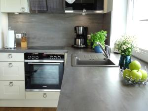 a kitchen with a sink and a stove at Gode Wind Quartiere 4 in Dahme