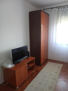 Kuršumlija的住宿－Apartman Aleksić Kuršumlija，客厅配有木柜上的电视