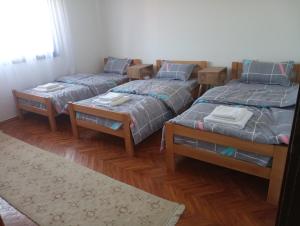 Kuršumlija的住宿－Apartman Aleksić Kuršumlija，客房内提供3张单人床和一张桌子