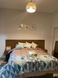 1 dormitorio con 1 cama grande con manta en Renty Herrera, en Asunción