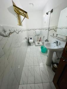 Serene Guest House في سكردو: حمام أبيض مع حوض ومرحاض