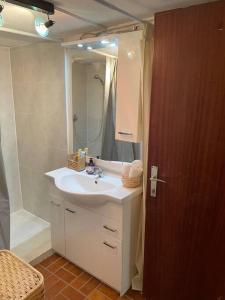 a bathroom with a white sink and a mirror at Apartment with garden in Krems an der Donau