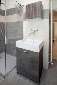 un bagno con lavandino e doccia di Appartamento butterfly a Lezzeno Altre 25 foto