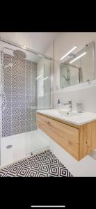 bagno con lavandino e doccia di Appartement Louvres Premium - Roissy CDG a Louvres