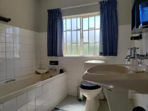 a bathroom with a sink and a toilet and a tub at Old Mill Drift Guest Farm in Clarens