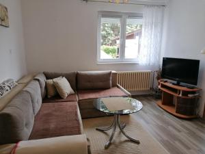 sala de estar con sofá y TV en Stari Grad Apartment-free parking, en Sarajevo