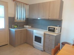 a kitchen with a stove and a microwave at BOSCO VERDE Corfu Apartments in Gouvia