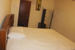 可倫坡的住宿－Entire 3 Bed Room Luxurious Apartment in Colombo 8，卧室配有白色的床和木制床头板