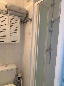 un baño con inodoro y ducha en Joli studio proche plage du Môle, en Cap d'Agde