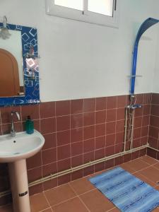 y baño con lavabo y ducha. en Riad dar Ahlam, en Aït Baha