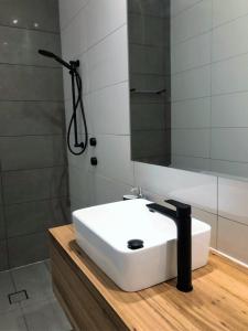 uma casa de banho com um lavatório branco e um chuveiro em Norwood Saltbush Retreat With Wifi em Kensington and Norwood