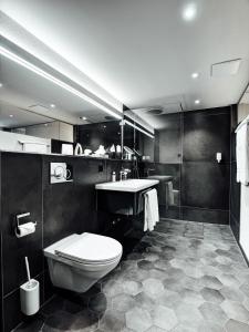 łazienka z toaletą i umywalką w obiekcie Boutique Hotel Sonne Seuzach w mieście Winterthur