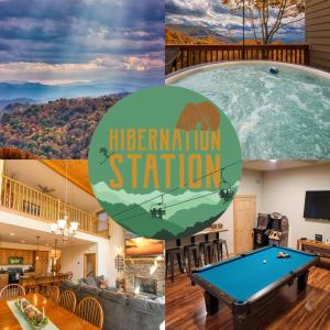 a collage of photos of a house with a pool table at Hibernation Station - MTN Views near Asheville! in Swiss