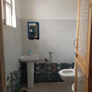 a bathroom with a sink and a toilet at Elizabeth paying guest house Tangmarg gulmarg in Gulmarg