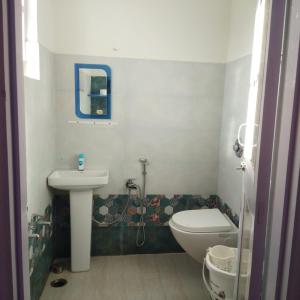 a bathroom with a toilet and a sink at Elizabeth paying guest house Tangmarg gulmarg in Gulmarg