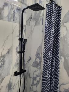 アルジェレス・シュル・メールにあるLes Ondinesの黒と白のバスルーム(シャワー付)