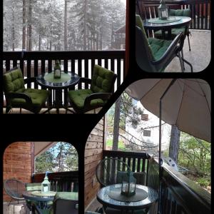 uma colagem de quatro fotografias de uma mesa e cadeiras num deque em Simic Apartmani Tara em Kaludjerske Bare