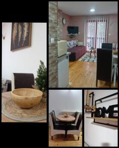 uma colagem de fotografias de uma sala de estar e de uma cozinha em Simic Apartmani Tara em Kaludjerske Bare