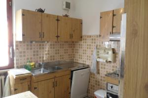 a small kitchen with wooden cabinets and a sink at Villa Elisa in Cuccurano