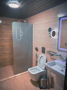 een badkamer met een toilet en een wastafel bij The Rock Camp in Wadi Rum