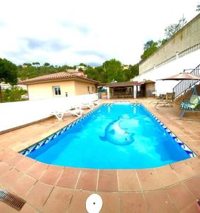 een groot blauw zwembad met een dolfijn erop bij Villa luxury lloret in Vidreres