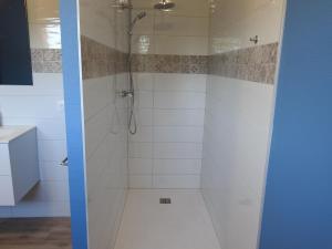 una ducha con puerta de cristal en un baño en Gîte tout inclus avec parc, proche de Joinville, pour 10 personnes et activités variées - FR-1-611-102, en Bettaincourt-sur-Rognon 21 fotos más