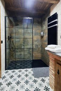 eine Dusche mit Glastür im Bad in der Unterkunft Apartamento divino morales in Plasencia