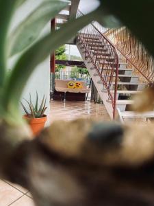 a view of a staircase with a bench and a table at The Samantha Guest House in Santo Stefano di Magra