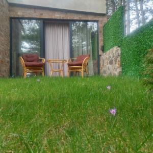 a group of chairs sitting in the grass at Apartman Jovanic in Divčibare