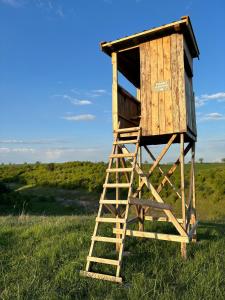 uma torre de salva-vidas de madeira num campo de relva em Osada Rzym em Gniew