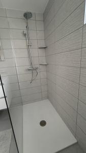 a shower with a glass door in a bathroom at Sava river house - apartments in Bled +65 photos