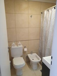 a bathroom with a toilet and a sink at Patagonia Alamos II in Comodoro Rivadavia +21 photos