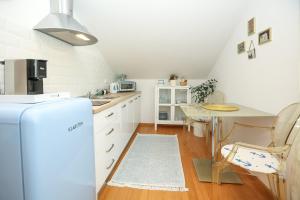 a kitchen with a refrigerator and a table with chairs at Z&A Studio apartment with parking in Božava