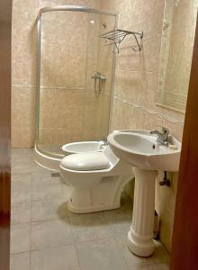 W łazience znajduje się toaleta, umywalka i prysznic. w obiekcie Mapunda House w Lubango