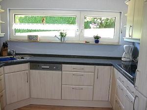cocina con fregadero y ventana en Glasner Comfortable holiday residence, en Bad Camberg