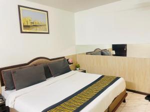 ein Schlafzimmer mit einem großen Bett in einem Zimmer in der Unterkunft Royal Presidency Inn in Lucknow