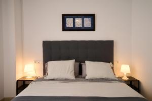 1 dormitorio con 1 cama grande y 2 lámparas en Apartamento Málaga Centro, en Málaga