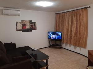 sala de estar con sofá y TV de pantalla plana en Ivanovino Residence, en Varna