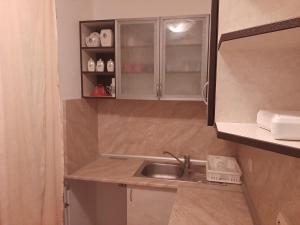 uma pequena cozinha com um lavatório e um armário em Ivanovino Residence em Varna City